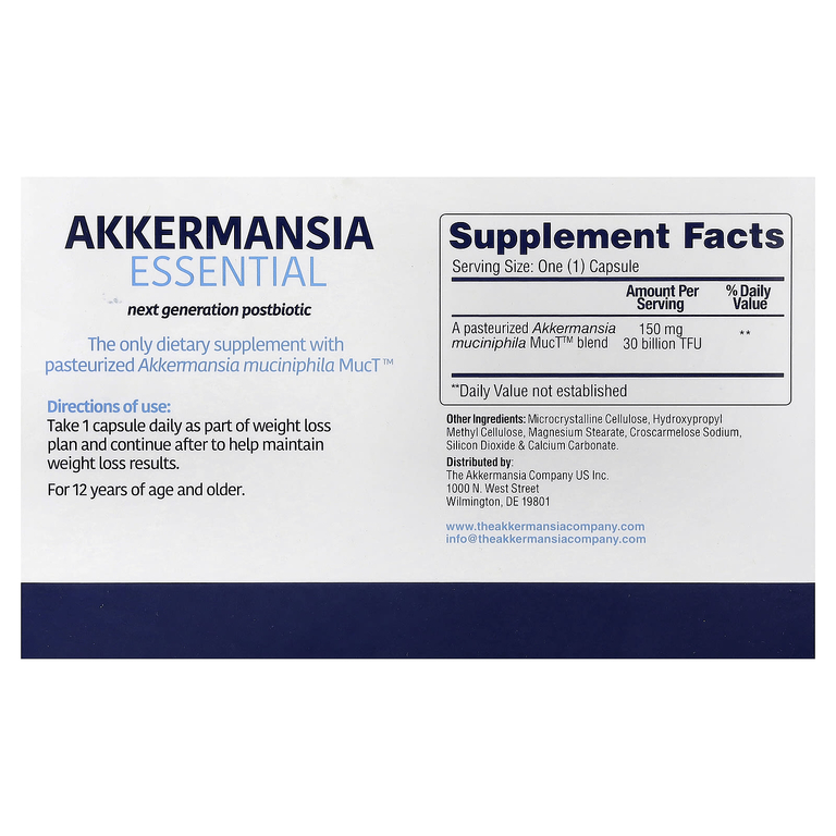 The Akkermansia Company, Akkermansia Essential, 30 капсул для ежедневного приема (150 мг в капсуле)