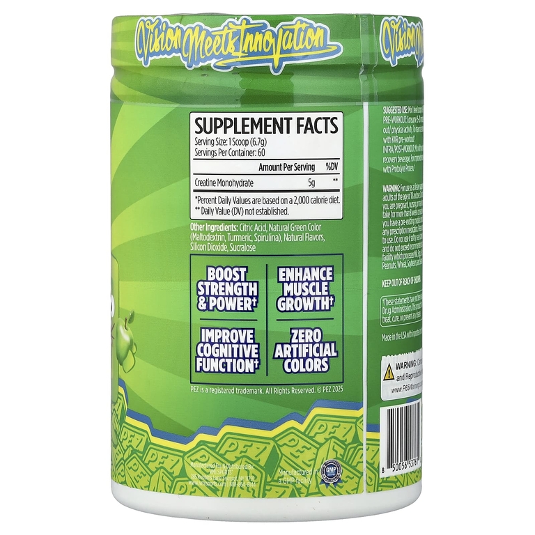 VMI Sports, моногидрат креатина, Pez®, кислое зеленое яблоко, 402 г (14,18 унции)