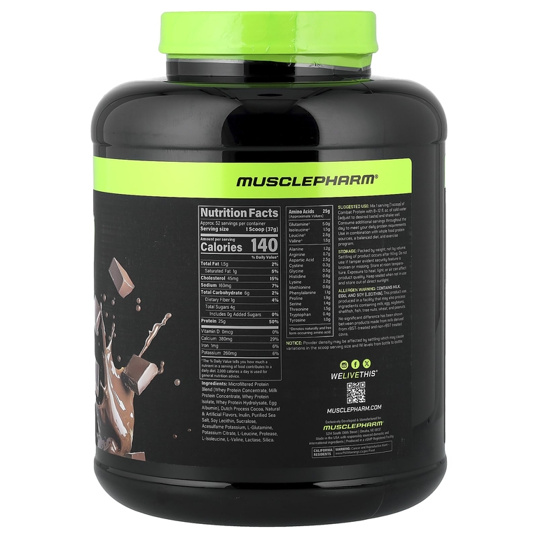 MusclePharm, Combat®, протеиновый порошок, со вкусом шоколадного молока, 1,9 кг (4,2 фунта)