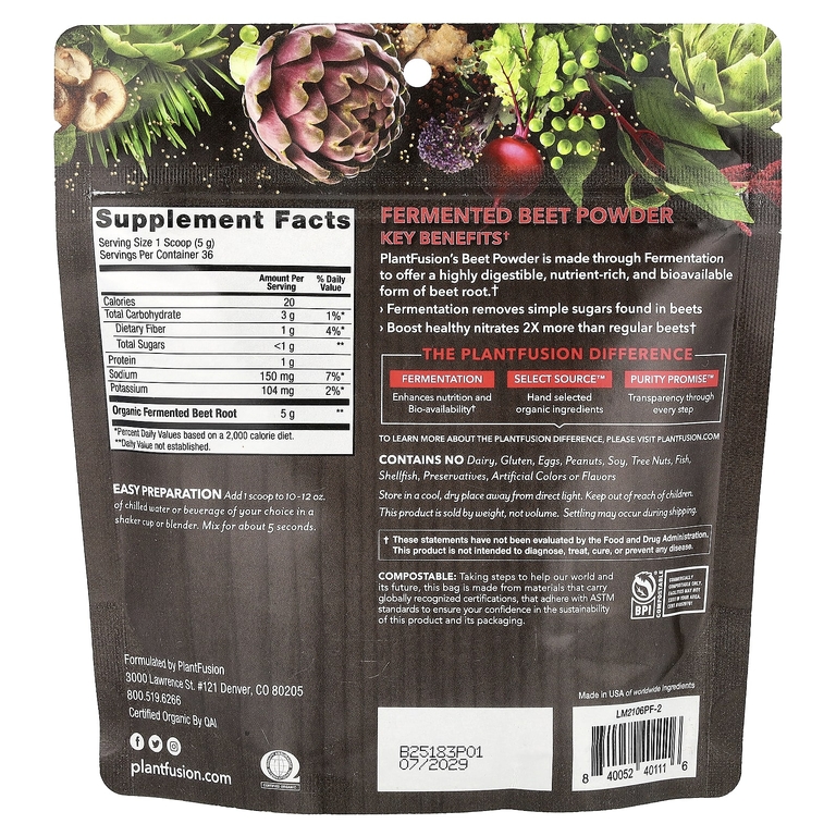 PlantFusion, порошок из органической и ферментированной свеклы, 180 г (6,34 унции)