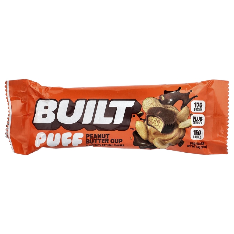 Built, Puff, протеиновые батончики, чашка арахисовой пасты, 12 батончиков, 40 г (1,41 унции) каждый