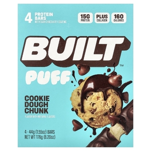 Built, Puff, протеиновые батончики, кусочки теста для печенья, 4 батончика по 44 г (1,55 унции)
