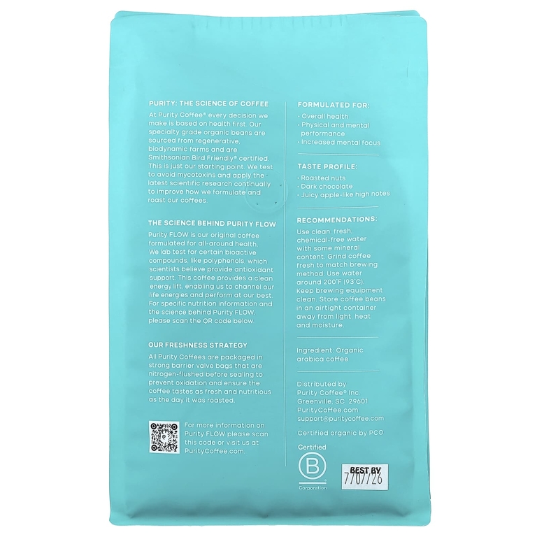 Purity Coffee, Flow, цельная фасоль, средняя обжарка, 340 г (12 унций)