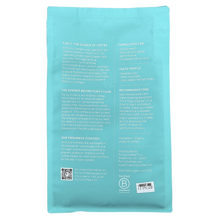 Purity Coffee, Flow, молотый, средняя обжарка, 340 г (12 унций)