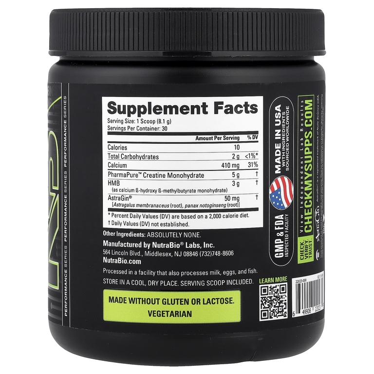 NutraBio, креатин и HMB, без вкусовых добавок, 243 г (8,5 унции)