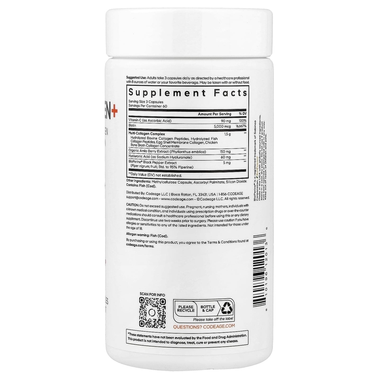 Codeage, Multi Collagen+, 180 растительных капсул