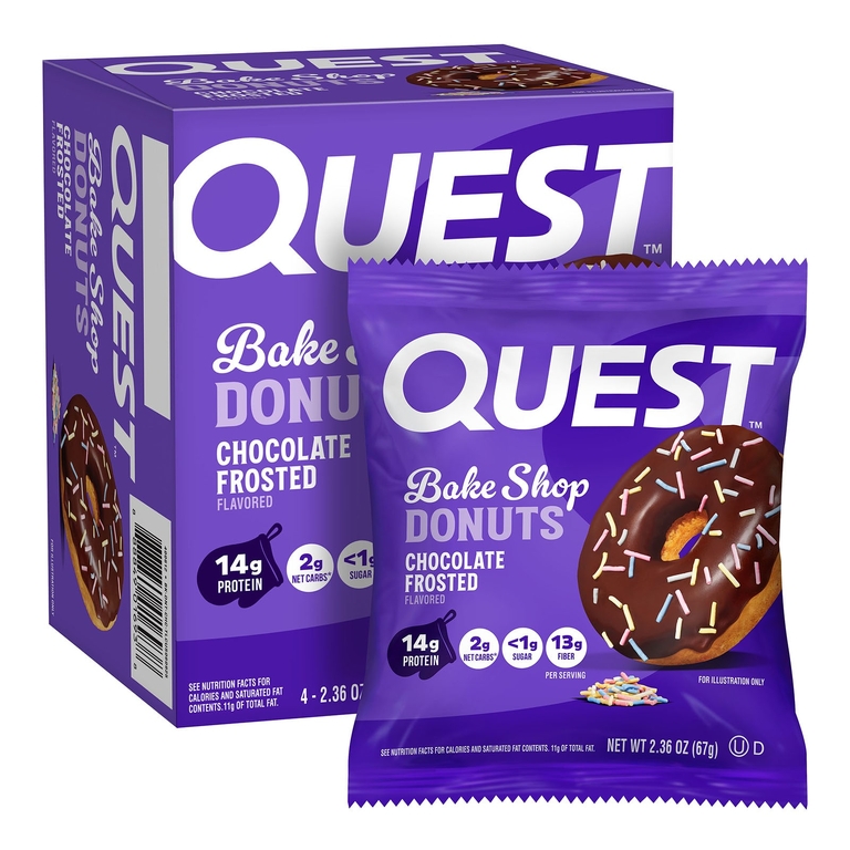 Quest Nutrition, Bake Shop Пончики, в шоколадной глазури, 4 пончика по 67 г (2,36 унции)