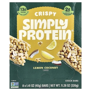 Simply Protein, хрустящие батончики-снеки, лимон и кокос, 8 батончиков по 40 г (1,41 унции)