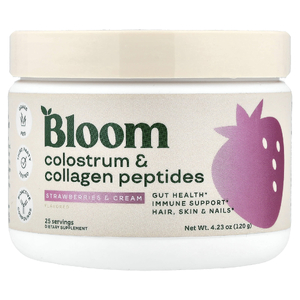Bloom, пептиды молозива и коллагена, клубника со сливками, 120 г (4,23 унции)