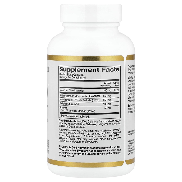California Gold Nutrition, VivaNAD™, комплекс НАД с NMN и никотинамид рибозид тартратом, 90 растительных капсул