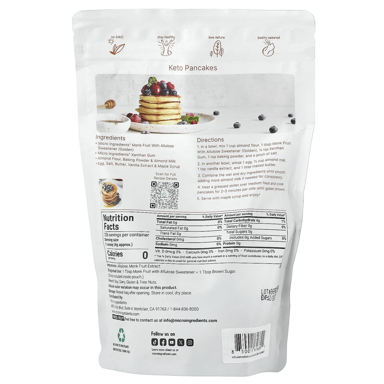 Micro Ingredients, подсластитель из архата с аллюлозой, золотистый, 907 г (2 фунта)
