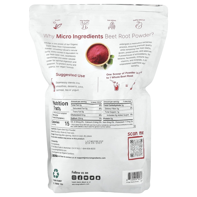 Micro Ingredients, порошок из органической свеклы, 1,81 кг (4 фунта)