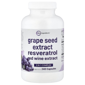 Micro Ingredients, экстракт виноградных косточек, ресвератрол и экстракт красного вина, 240 капсул
