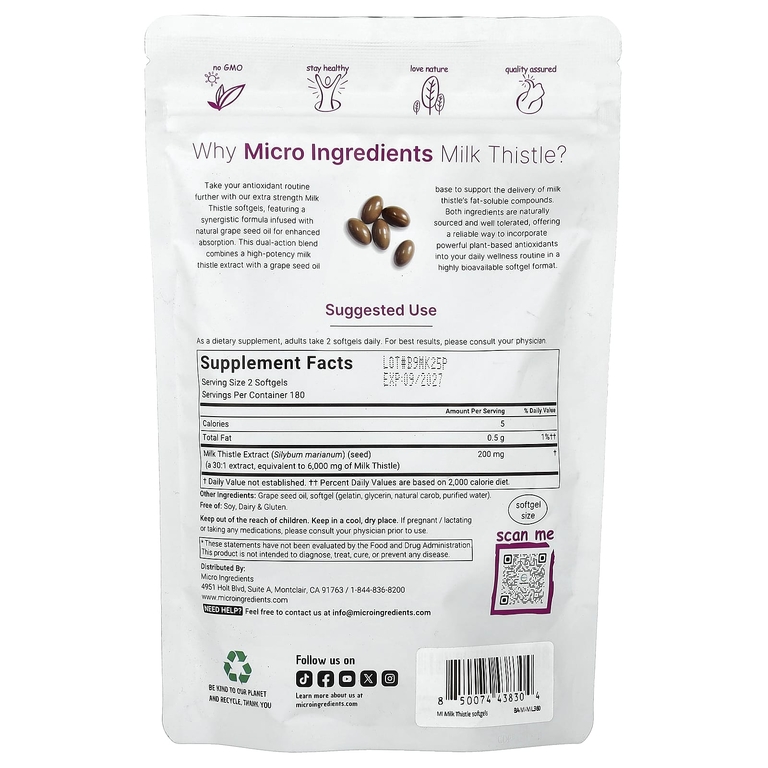 Micro Ingredients, экстракт расторопши, 360 капсул (100 мг в 1 капсуле)