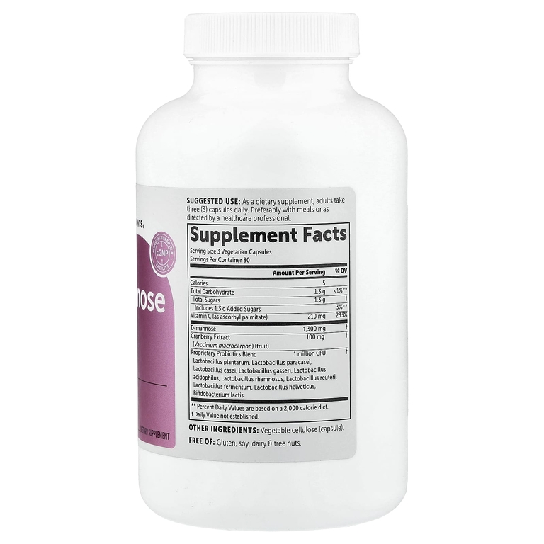 Micro Ingredients, D-манноза с клюквой, пробиотиками и жирорастворимым витамином C, 240 вегетарианских капсул