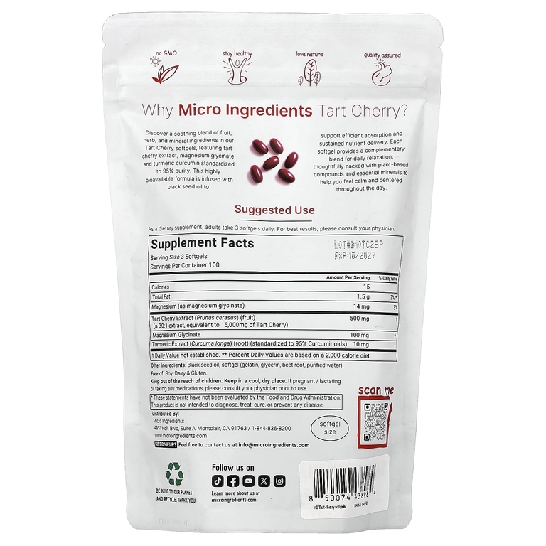Micro Ingredients, вишня+, 300 капсул