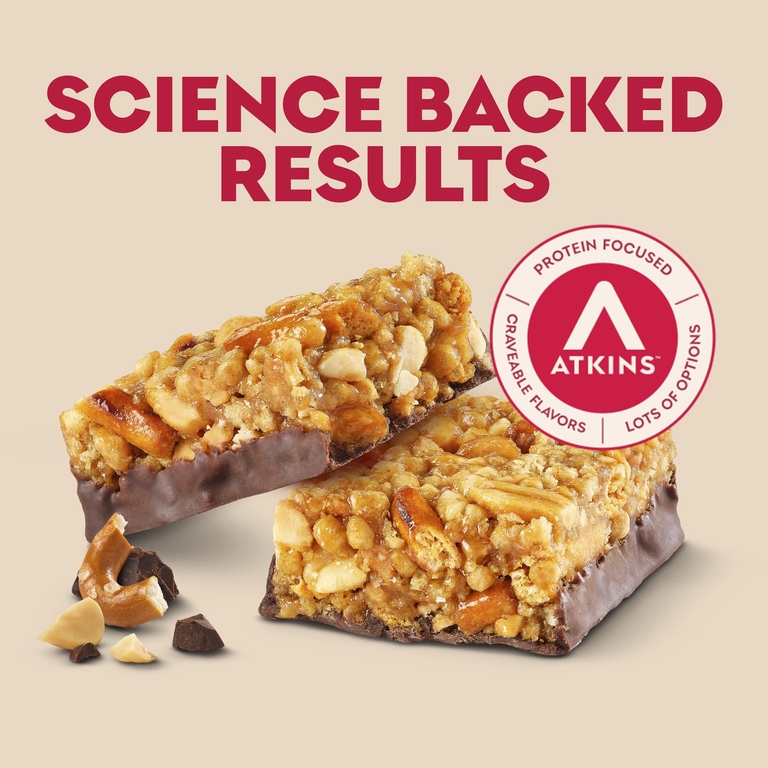 Atkins, высокопротеиновый батончик, шоколад и арахисовая паста, крендель, 4 батончика по 48 г (1,69 унции)