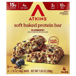 Atkins, запеченный протеиновый батончик, голубика, 4 батончика по 50 г (1,76 унции)