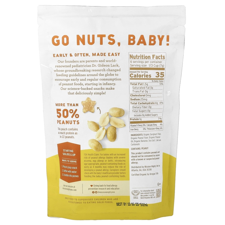 Mission MightyMe, Nutty Puffs, органическая арахисовая паста и банан, 42 г (1,5 унции)