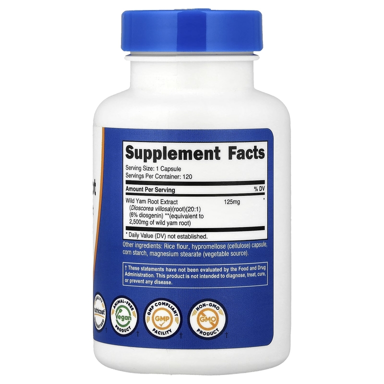 Nutricost, корень дикого ямса, 120 капсул (125 мг в 1 капсуле)