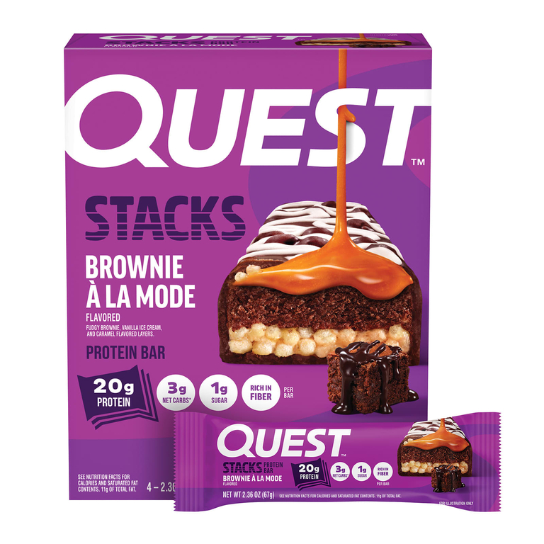 Quest Nutrition, Stacks, протеиновый батончик, брауни A La Mode, 4 батончика по 67 г (2,36 унции)