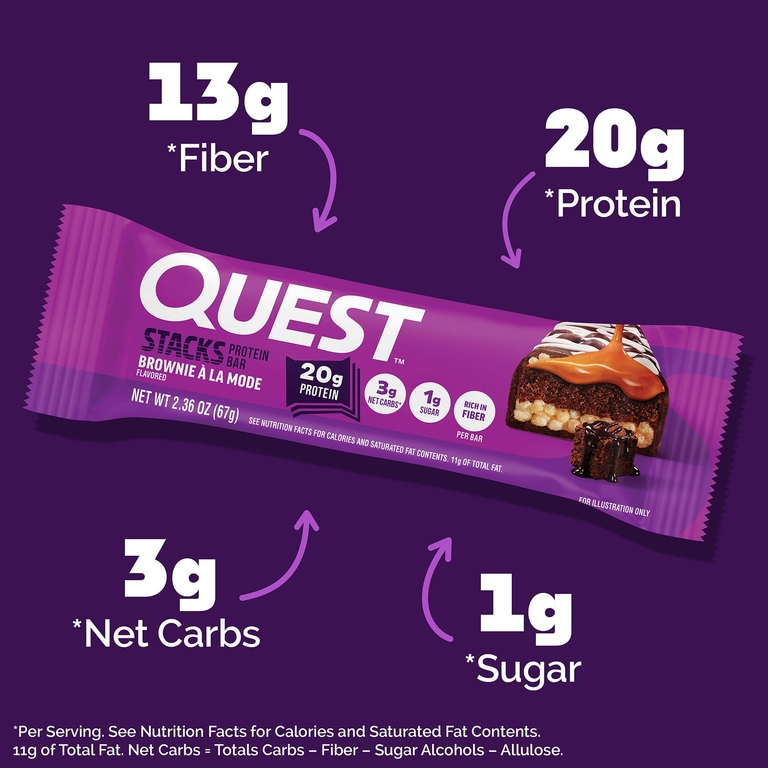 Quest Nutrition, Stacks, протеиновый батончик, брауни A La Mode, 4 батончика по 67 г (2,36 унции)