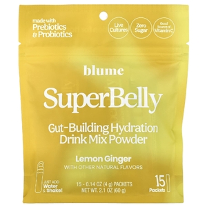 Blume, SuperBely, смесь для приготовления гидратации кишечника в порошке, со вкусом лимона и имбиря, 15 пакетиков по 4 г (0,14 унции)