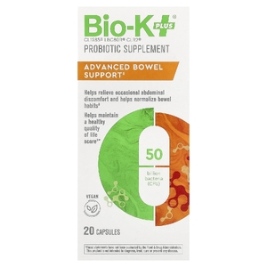 Bio-K+, добавка с пробиотиком, улучшенная поддержка кишечника, 20 капсул