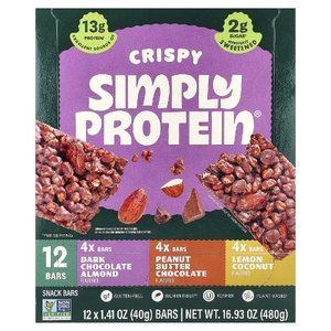 Simply Protein, хрустящие батончики-снеки, ассорти вкусов, 12 батончиков по 40 г (1,41 унции)