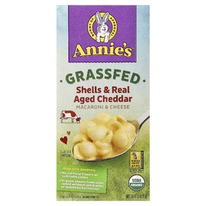 Annie's Homegrown, макароны травяного откорма с сыром, ракообразные и выдержанный чеддер, 170 г (6 унций)