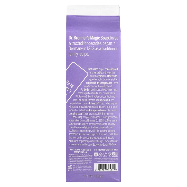 Dr. Bronner's, Pure-Castile Magic Soap, 18 в 1, сменная упаковка, лаванда, 946 мл (32 жидк. унции)