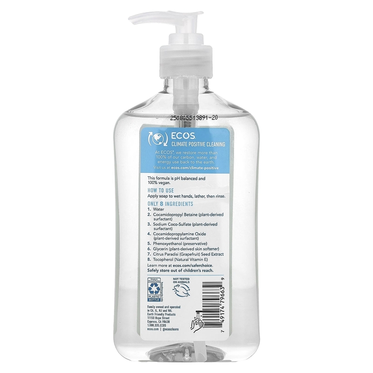 Earth Friendly Products, Ecos®, Plant Powered Hand Soap, Free & Clear, 17 fl oz (503 ml)