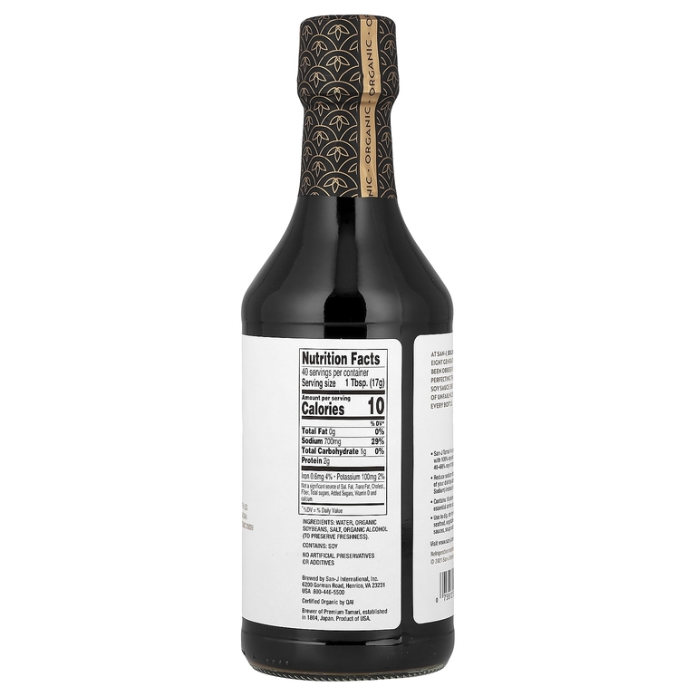 San-J, Organic Tamari Brewed Soy Sauce, Less Sodium, 20 fl oz (592 ml)