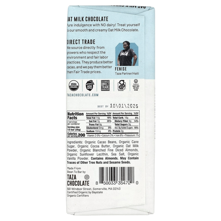 Taza Chocolate, шоколад с овсяным молоком, классический, 70 г (2,5 унции)