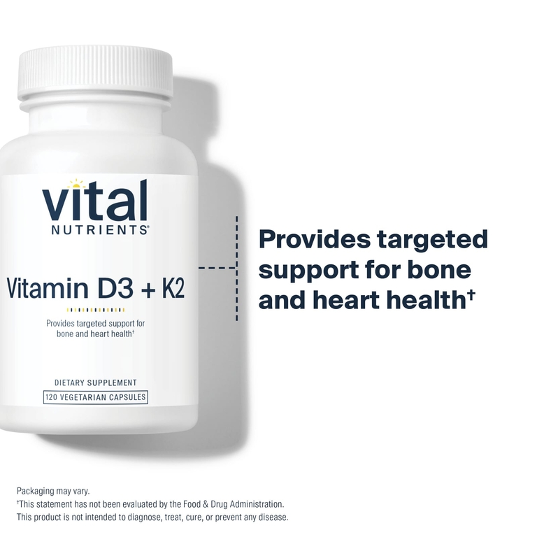 Vital Nutrients, витамины D3 и К2, 120 вегетарианских капсул
