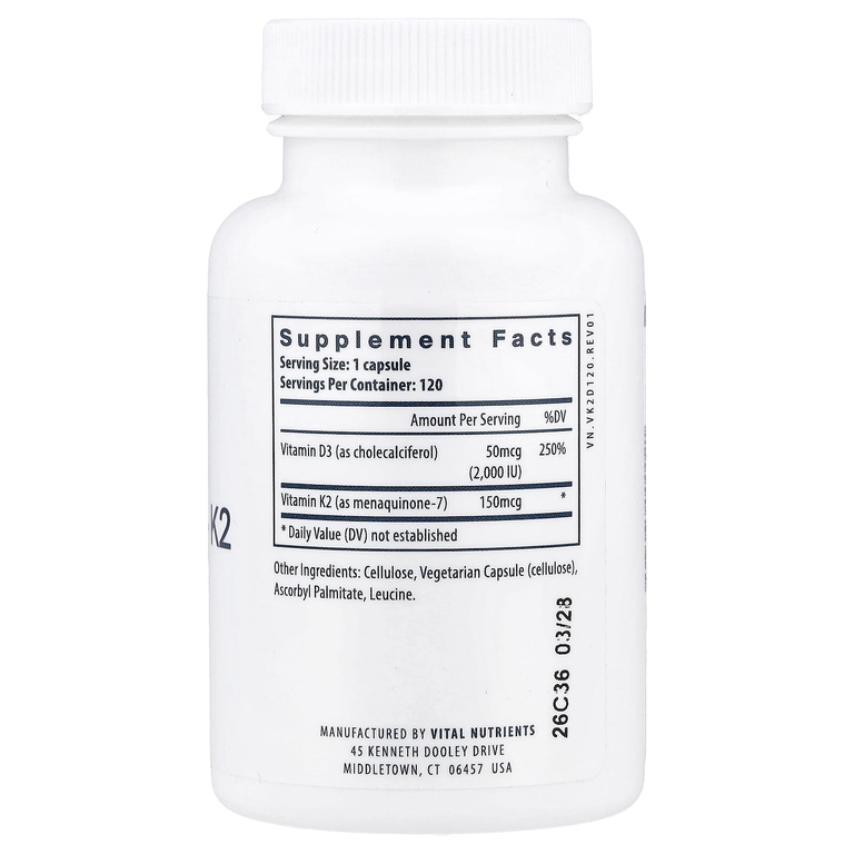 Vital Nutrients, Витамины D3 и K2, 120 вегетарианских капсул (Товар снят с продажи) 