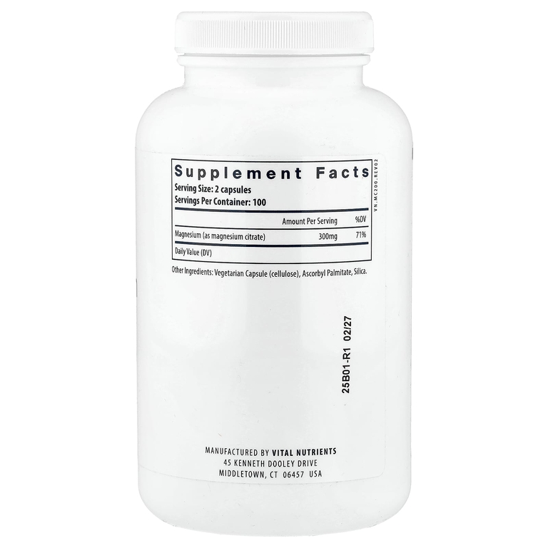 Vital Nutrients, цитрат магния, 200 веганских капсул (150 мг в 1 капсуле)