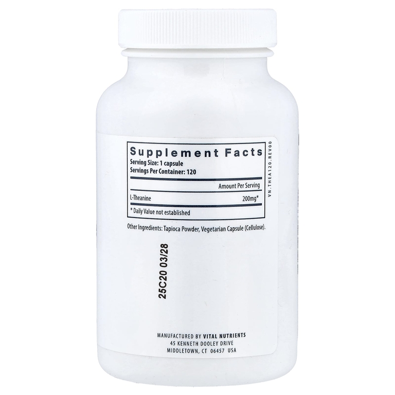 Vital Nutrients, L-теанин, 200 мг, 120 веганских капсул