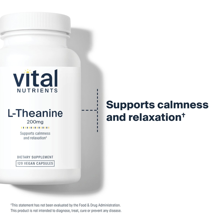Vital Nutrients, L-теанин, 200 мг, 120 веганских капсул