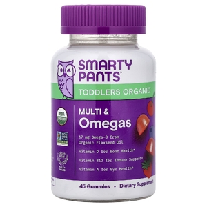 SmartyPants, органические мультивитамины и омега-кислоты для детей, со вкусом ягод и вишни, 45 жевательных таблеток