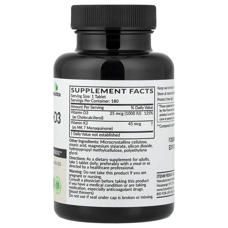 Futurebiotics, витамины K2 и D3, 180 таблеток