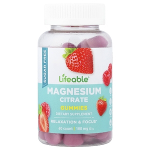 Lifeable, жевательные таблетки с цитратом магния, с ягодным вкусом, 60 жевательных таблеток (90 мг в 1 таблетке)