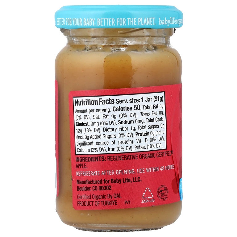 BabyLife Organics, детское питание, от 4 месяцев, с яблоком, 12 баночек по 91 г (3,2 унции)