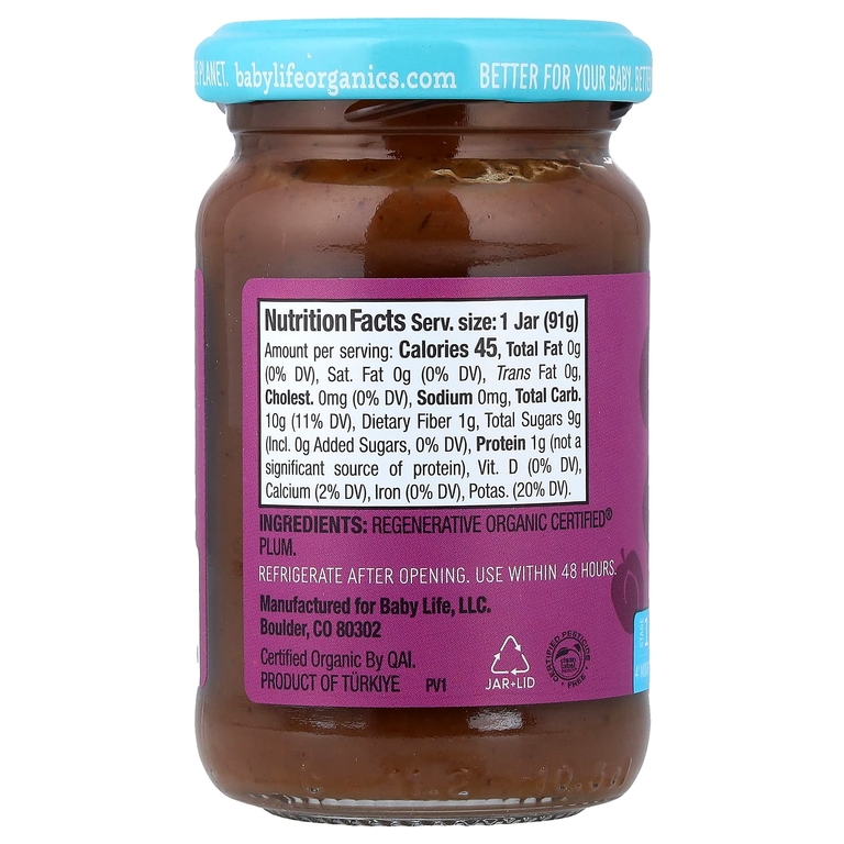 BabyLife Organics, детское питание, от 4 месяцев, со вкусом сливы, 12 баночек по 91 г (3,2 унции)