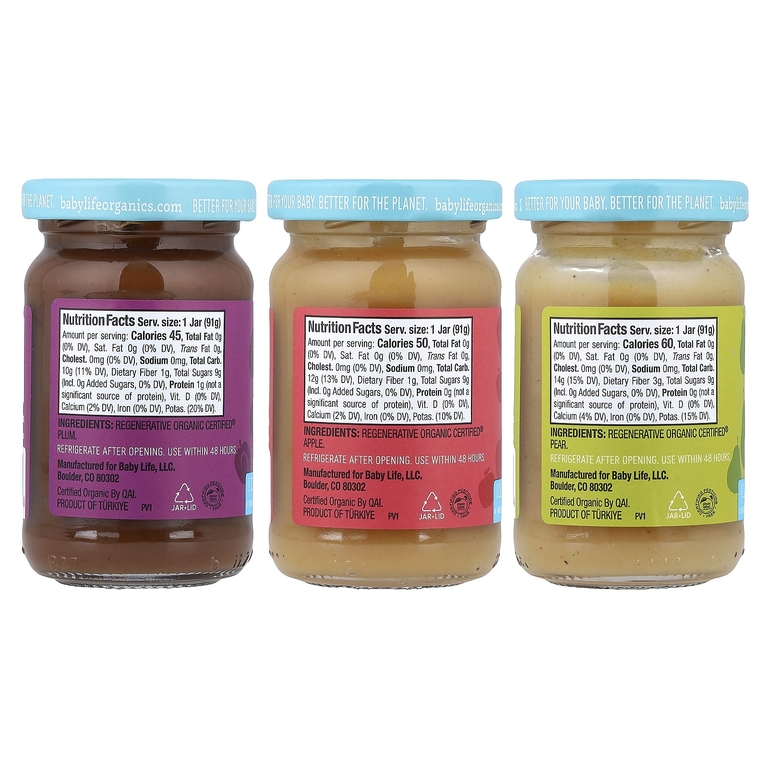 BabyLife Organics, детское питание, для детей от 4 месяцев, ассорти, 12 баночек по 91 г (3,2 унции)