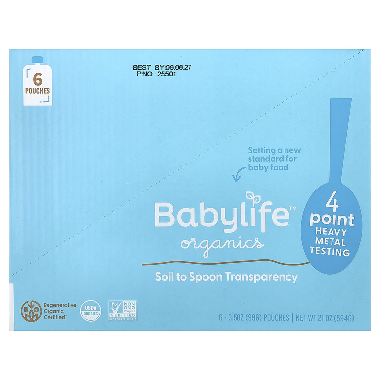 BabyLife Organics, детское питание, для детей от 6 месяцев, батат, тыква, яблоко и шпинат, 6 паучей по 99 г (3,5 унции)