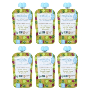 BabyLife Organics, детское питание, для детей от 6 месяцев, батат, тыква, яблоко и шпинат, 6 паучей по 99 г (3,5 унции)