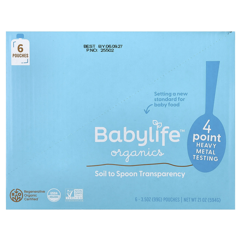 BabyLife Organics, детское питание, для детей от 6 месяцев, тыква, яблоко, банан и тыква, 6 паучей по 99 г (3,5 унции)