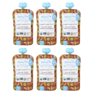 BabyLife Organics, детское питание, для детей от 6 месяцев, тыква, яблоко, банан и тыква, 6 паучей по 99 г (3,5 унции)