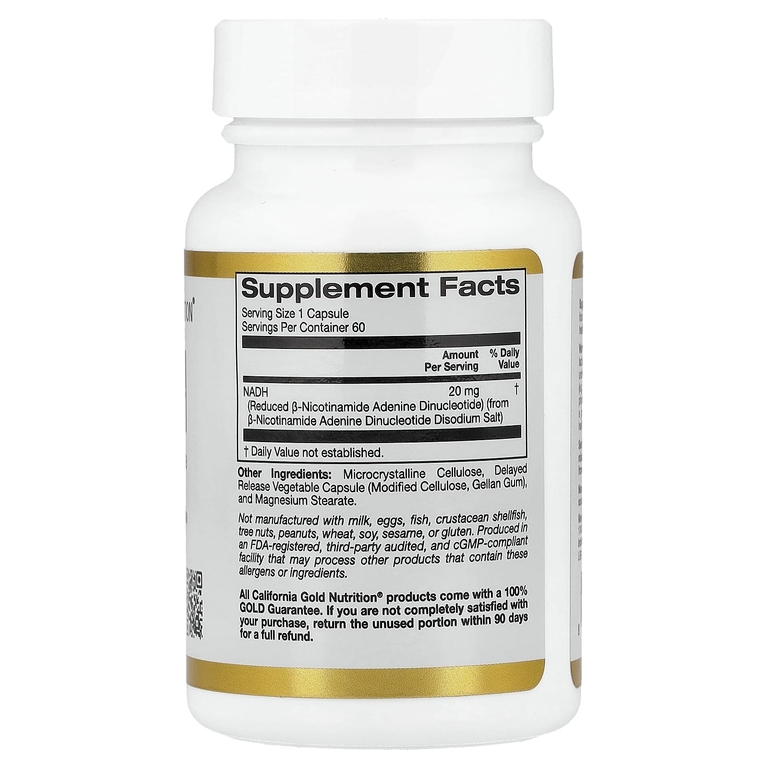 California Gold Nutrition, NADH, 20 mg, 60 Veggie Capsules
